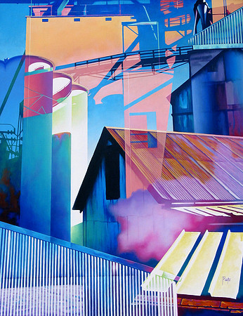 Mill Structures - acrylic on canvas, 34" x 44"